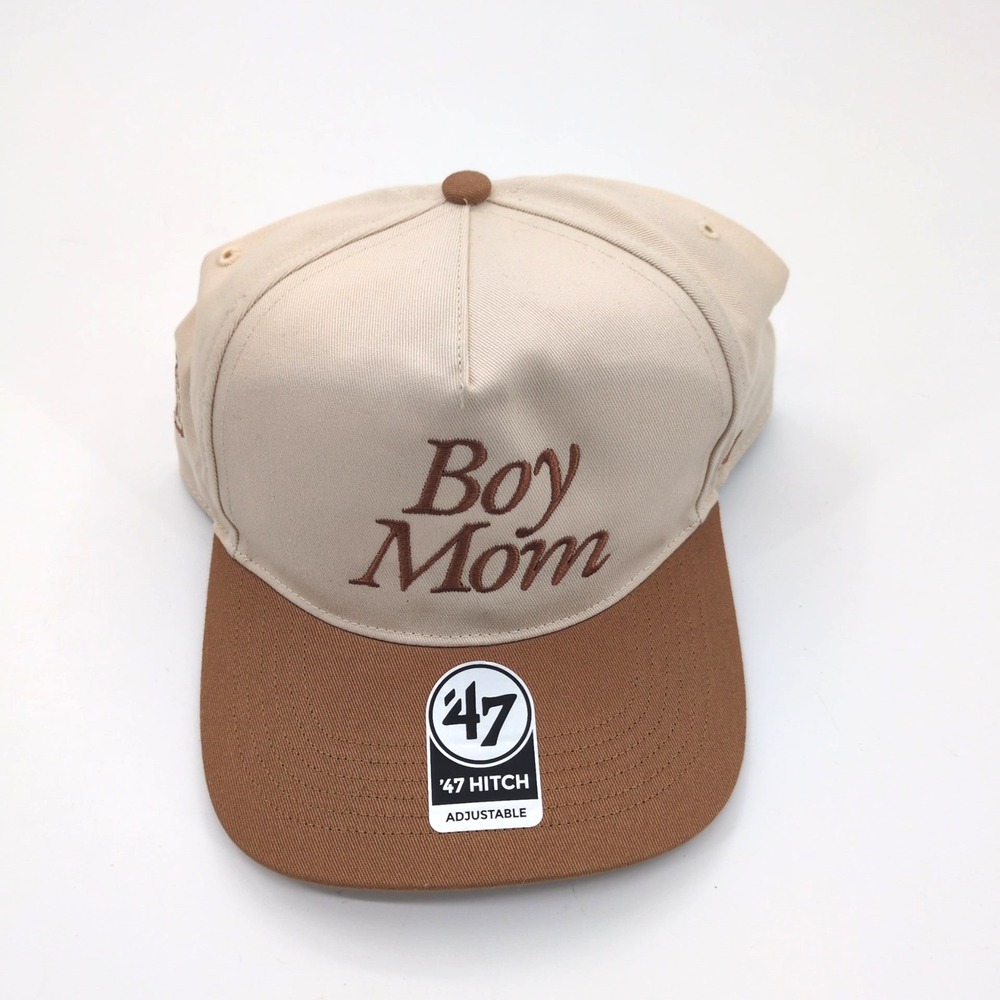 47 Brand Hitch Snapback Hat Boy Mom Embroidered Two Tone Beige Brown Adjustable